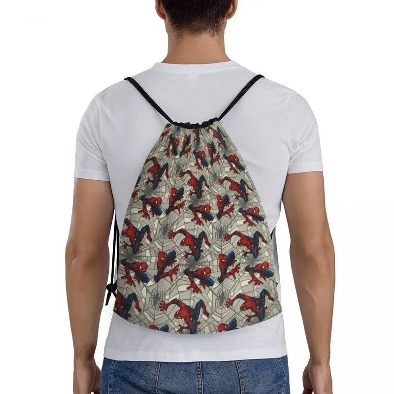 Custom Spider Man Face Drawstring Bag Women Men Lightweight Super Hero Sports Gym Storage Backpack