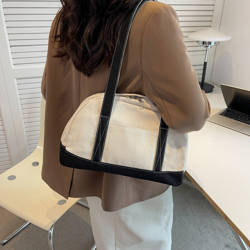 ญี่ปุ่นสไตล์ใหม่ผู้หญิงกระเป๋าถือขนาดใหญ่ความจุ Patchwork ผ้าใบของผู้หญิงกระเป๋าสะพายข้างเรียบง่ายลำลองทั้งหมดกระเป๋าถือ