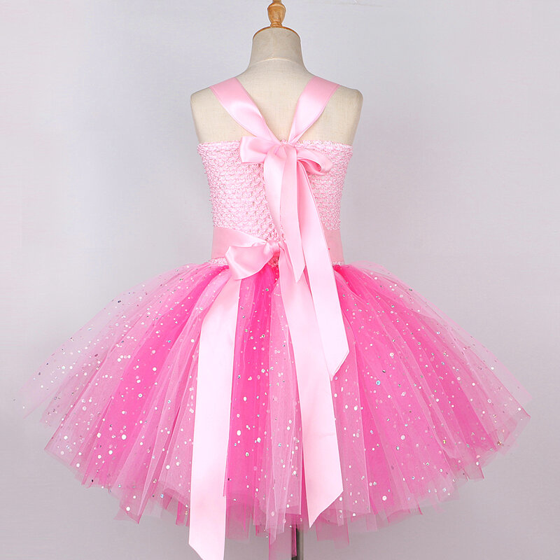 สีชมพูประกายดอกไม้ Fairy Tutu สำหรับสาววันเกิดพรรค Glitter Woodland Pixie เจ้าหญิงชุดเด็กฮาโลวีนเครื่องแต่งกาย