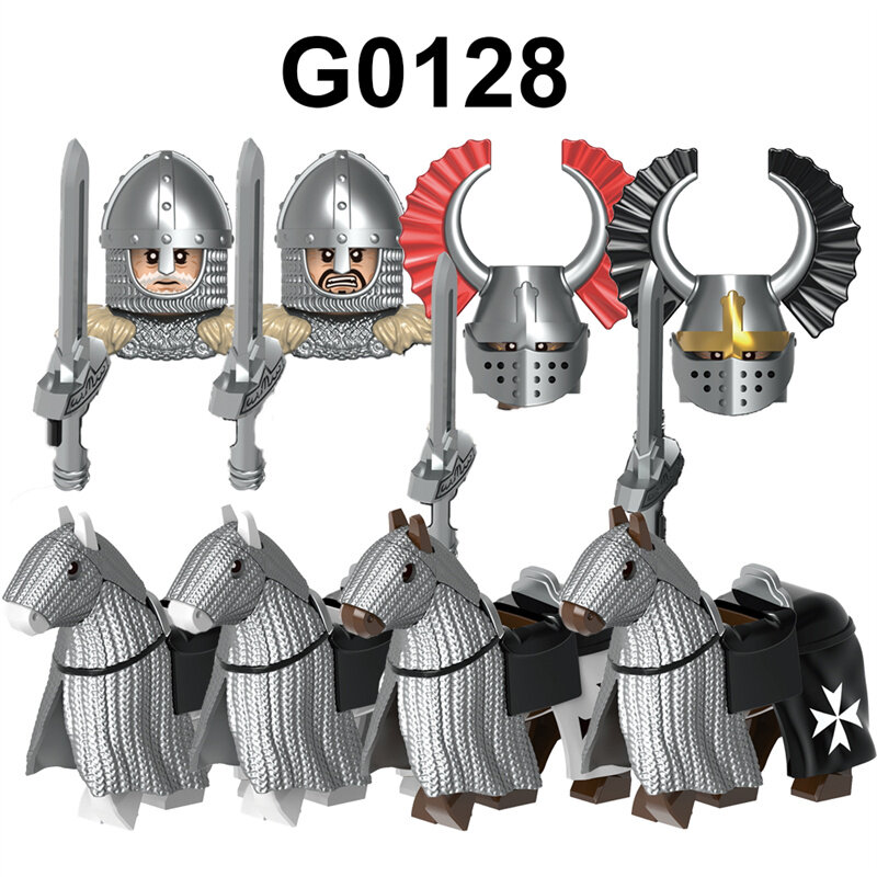 G0128 soldado Medieval hospitalario, caballo de guerra, caballeros teutónicos, plástico ABS, bloques de construcción, figuras de acción, juguetes educativos para niños