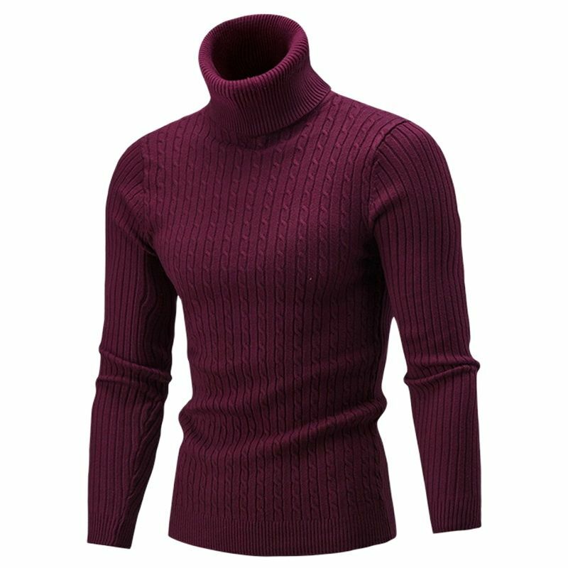 Sweater Pullover Rajut Pria Sweater Turtleneck Hangat Atasan Jumper Pria Sweater Kasual Slim Fit Leher Bulat Rajutan Musim Gugur Musim Dingin