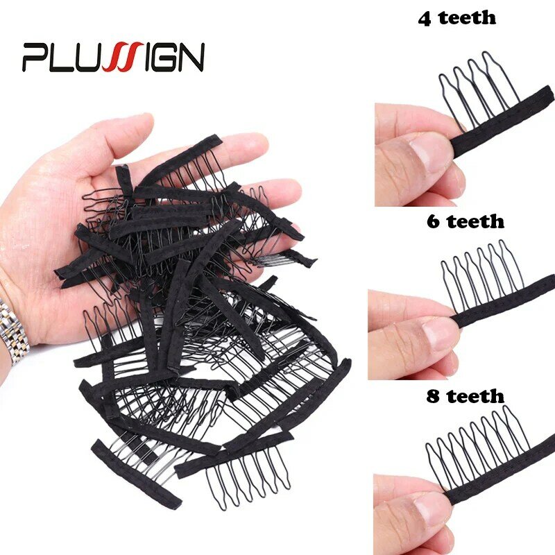 Plussign-ステンレス鋼のかつら,6歯のかつら,ヘアクリップ,10個