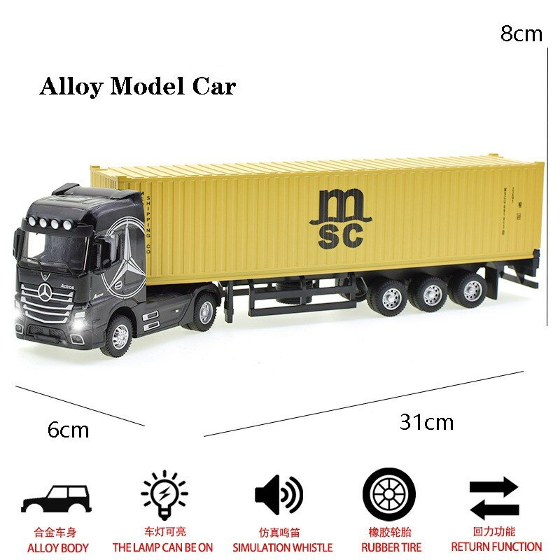 1/50 Large Children's Container Truck Toys Diecast Alloy Material Car Model With Pull Back Sound Light Transport Vehicle Boy Toy