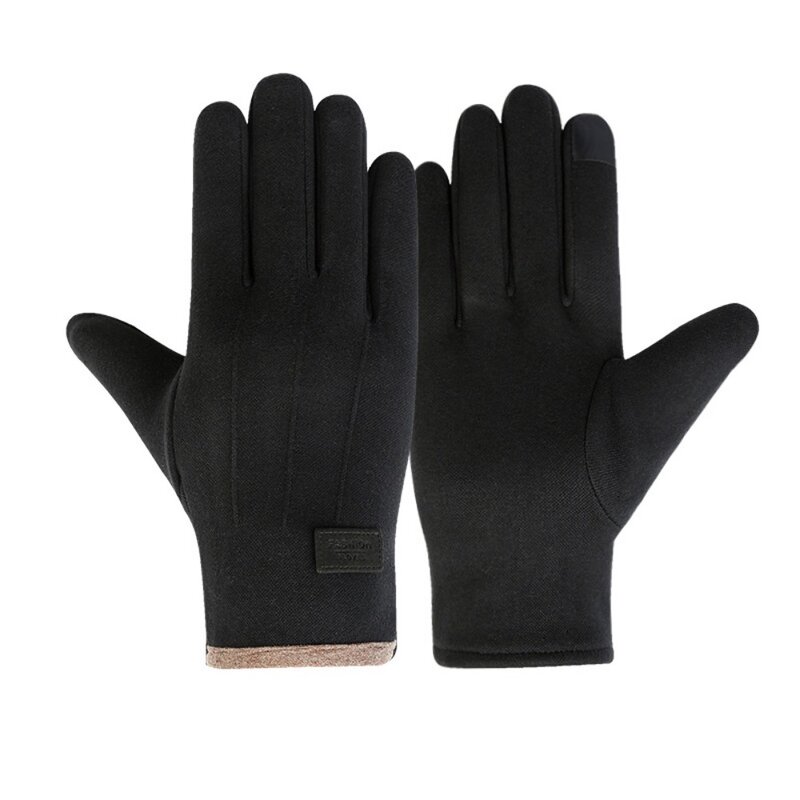 Suede Fabric Finger Gloves Warm Windproof Warm Gloves Double Sided Plush Cold Prevention Touch Screen Gloves Autumn and Winter