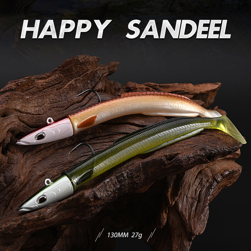 BLUX Happy Sandeel 13cm 27g Soft Live Eel Fishing Lure Paddle Tail Jig Head Hook Vinyls Vibration Artificial Bait Saltwater Gear