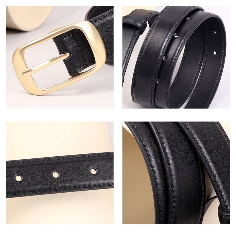 Cinturón de piel de vaca para mujer, 3,0 CM, pretina de cuero genuino de alta calidad, a la moda, Simple, hebilla de Pin, cinturones de sentido avanzado
