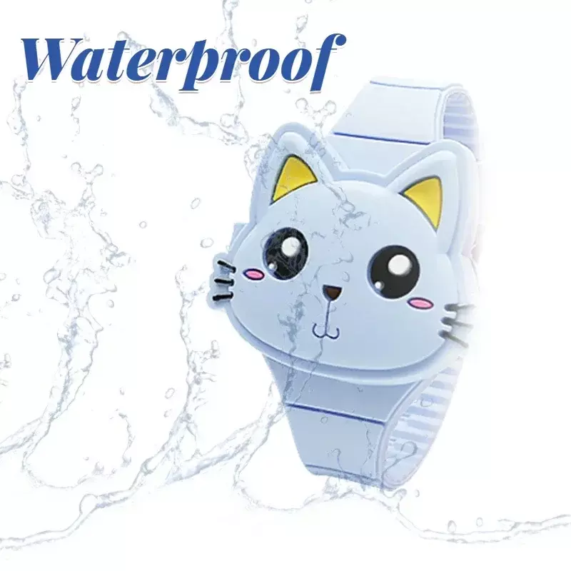 Jam tangan LED Digital untuk anak, arloji modis bentuk kucing lucu dengan desain gelang silikon bebas BPA, jam tangan Digital LED untuk anak laki-laki dan perempuan