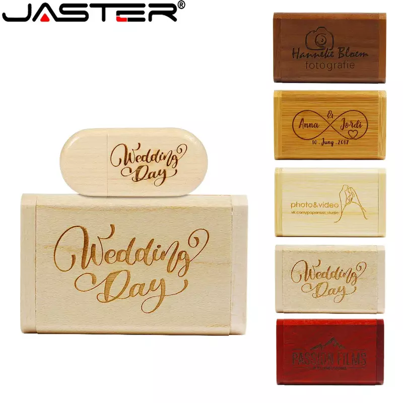 JASTER Pendrive Houten Flash Drive Memory Stick wedding gift Pendrive 64GB Usb 2.0 32GB/16GB Free Custom Logo External Storage