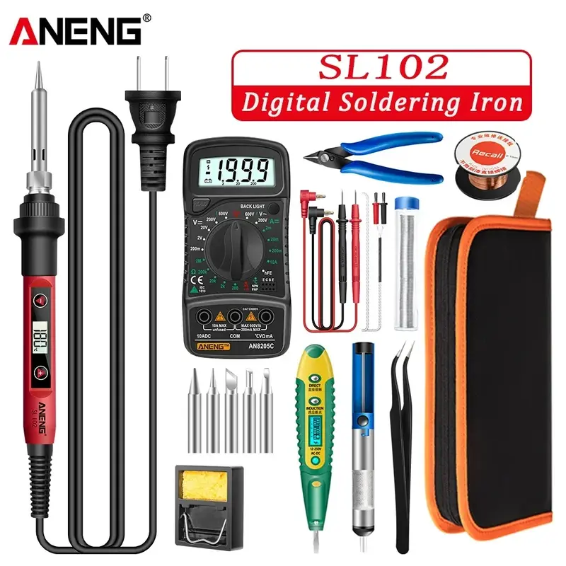 ANENG-soldador eléctrico Digital SL102/SL101, temperatura ajustable, 220V, 110V, herramienta de soldadura, calentador de cerámica