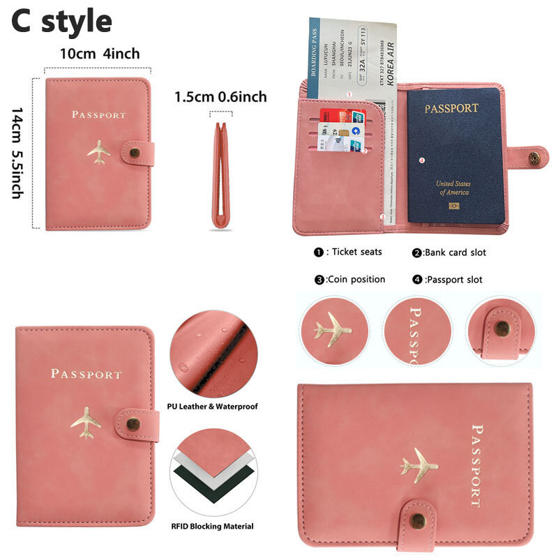 Capa de couro impermeável para passaporte Caso de viagem Carteira de cartão de crédito Livro de passaporte bonito para mulheres e homens Capa de fivela