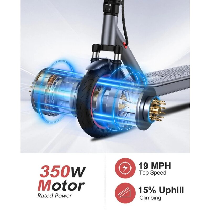 Scooter elétrico com sinais de giro, suspensão básica e dupla, até 21 milhas de alcance, 19mph, velocidade máxima, 8,5 em pneus sólidos