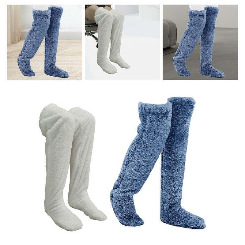 Thigh High Socks Winter Sleeping Socks Long Stocking Soft Fleece Plush Leg Warmers for Dorm Women Men Apartment Living Room Home