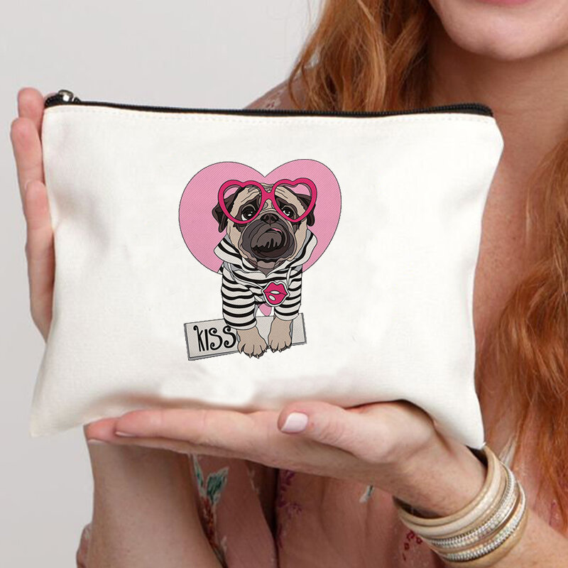 Bolsa de aseo personalizable para mujer, Neceser de maquillaje con estampado de perro, bolsa de cosméticos portátil para exteriores