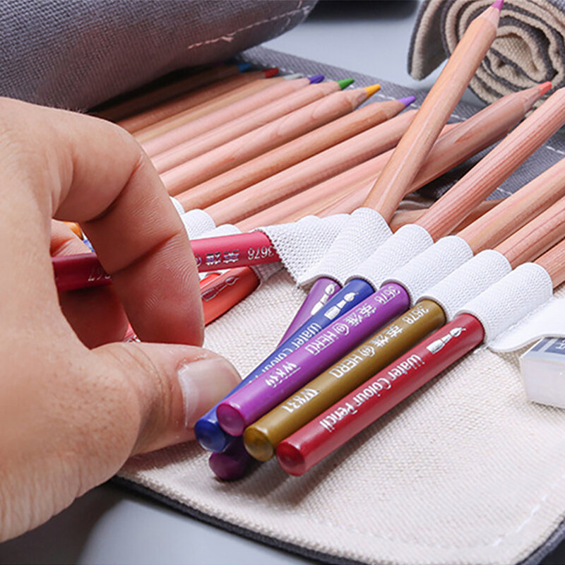 Lubang pena menghemat ruang bahan kanvas memiliki banyak penggunaan benang kuat tas penyimpanan abu-abu soket elastis kotak alat tulis