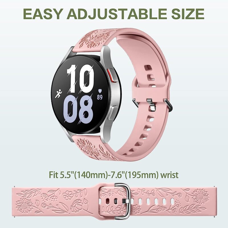 20mm Sunflower Engraved Bands for Samsung Galaxy Watch 5/Watch 4/Watch 6 40mm 44mm/Galaxy Watch 5 Pro 45mm/Galaxy Active 2