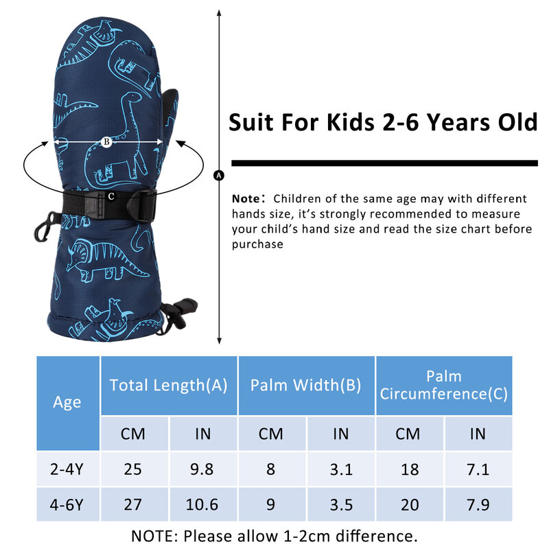 เด็กฤดูหนาวไดโนเสาร์ถุงมือกันน้ำสำหรับเด็กผู้หญิง Windproof ถุงมือหิมะเด็กหนา Warm Ski Mitten สำหรับ2-6ปีเก่า