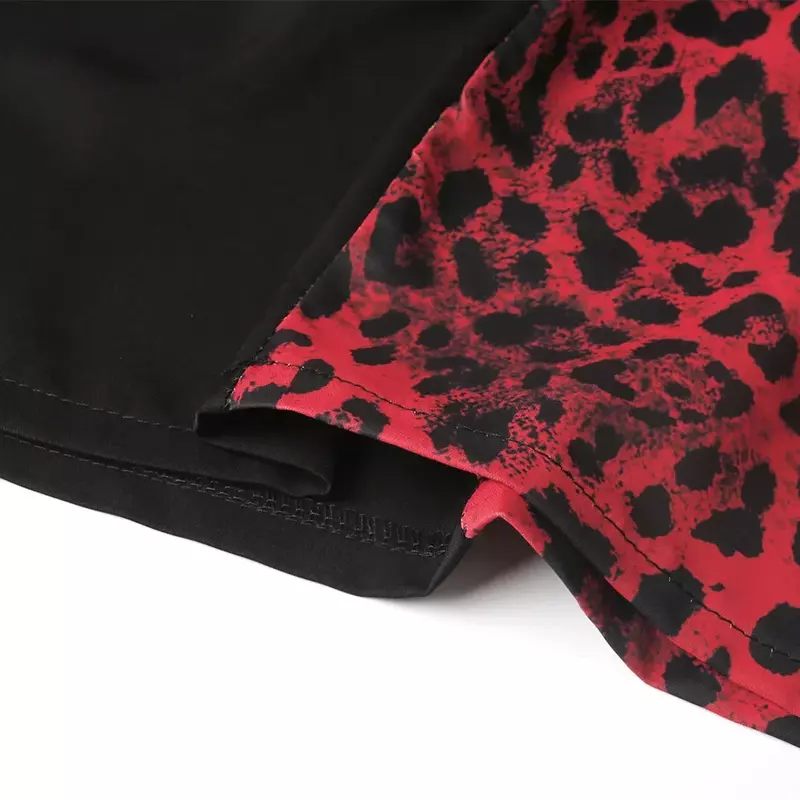 2023 afrikanische Frauen Plus-Size heißes V-Ausschnitt rot Leoparden muster Patchwork lockeres Kleid s9059