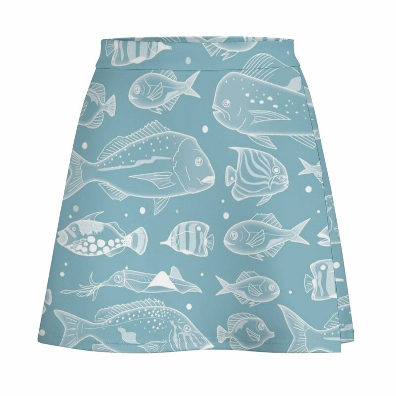바다 물고기 패턴 미니 스커트, 한국 스타일 의류, 여성 2023