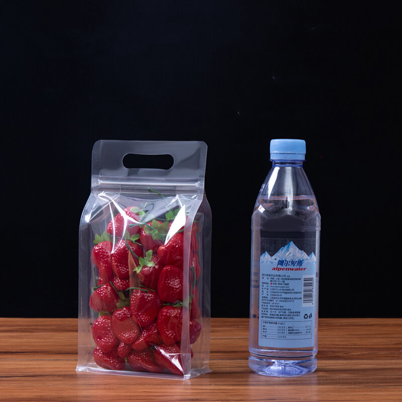 Stobag 50個の透明なプラスチック食品包装ジップロックバッグハンドルポータブル密封された貯蔵キャンディー粒茶ナットドライフルーツロゴ