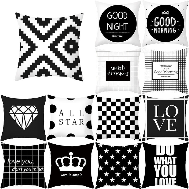 Черно-белая подушка в скандинавском стиле с геометрическим рисунком, Женская подушка для дома, дивана, офиса, наволочка, подушка с надписью