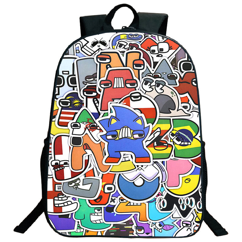 Mochilas escolares para niños y niñas, mochila impermeable con estampado de letras del alfabeto, protección ligera de gran capacidad, dibujos animados