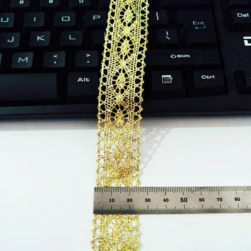 1Yards High Quality Gold Trim Lace Fabric Applique Christmas Decoration Festival Silver Ribbon 1cm Guipure Sewing Trimmings SD2