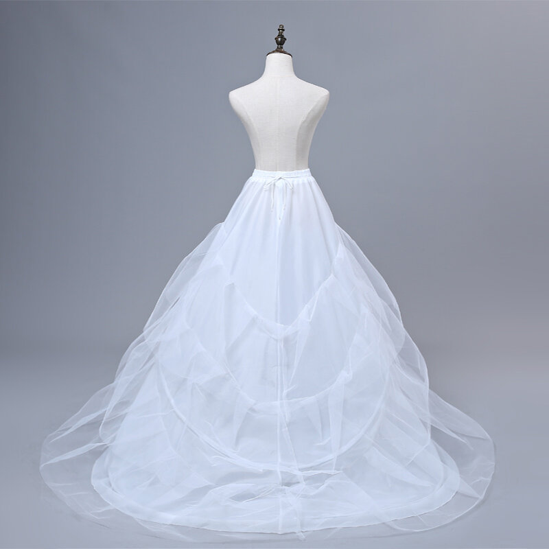 Free shipping High Quality White Petticoat Train Crinoline Underskirt 3-Layers For Wedding Dresses Bridal Gowns