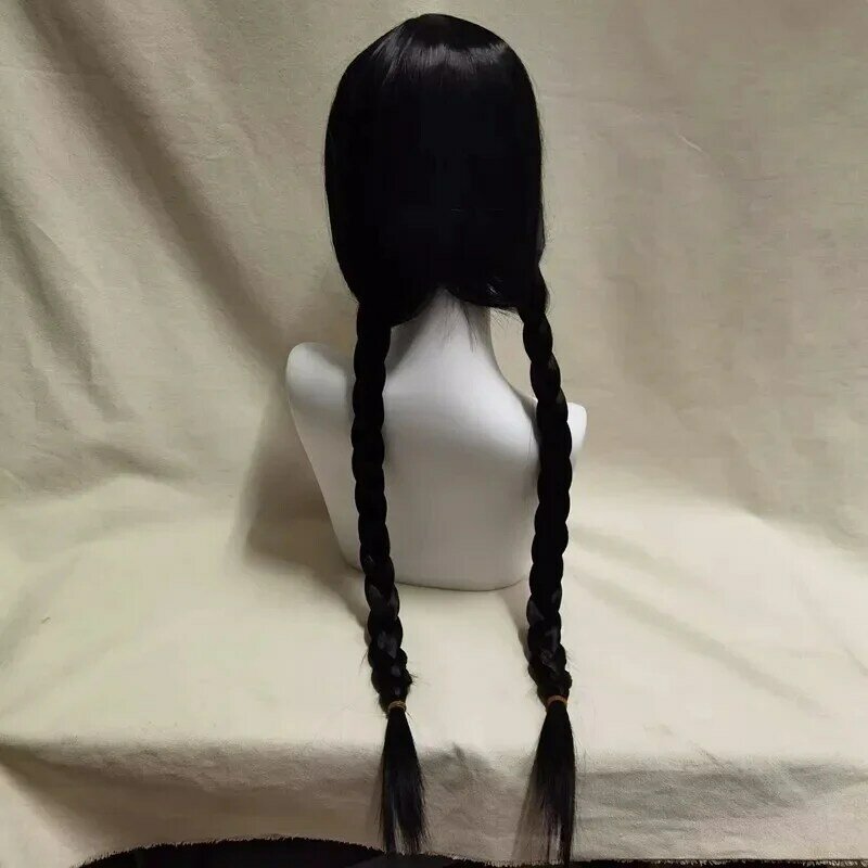 Cosplay Morticia Wendesday Wigs Black Long Straight Hair Heat Resistant Synthetic Halloween Party Woman Wigs
