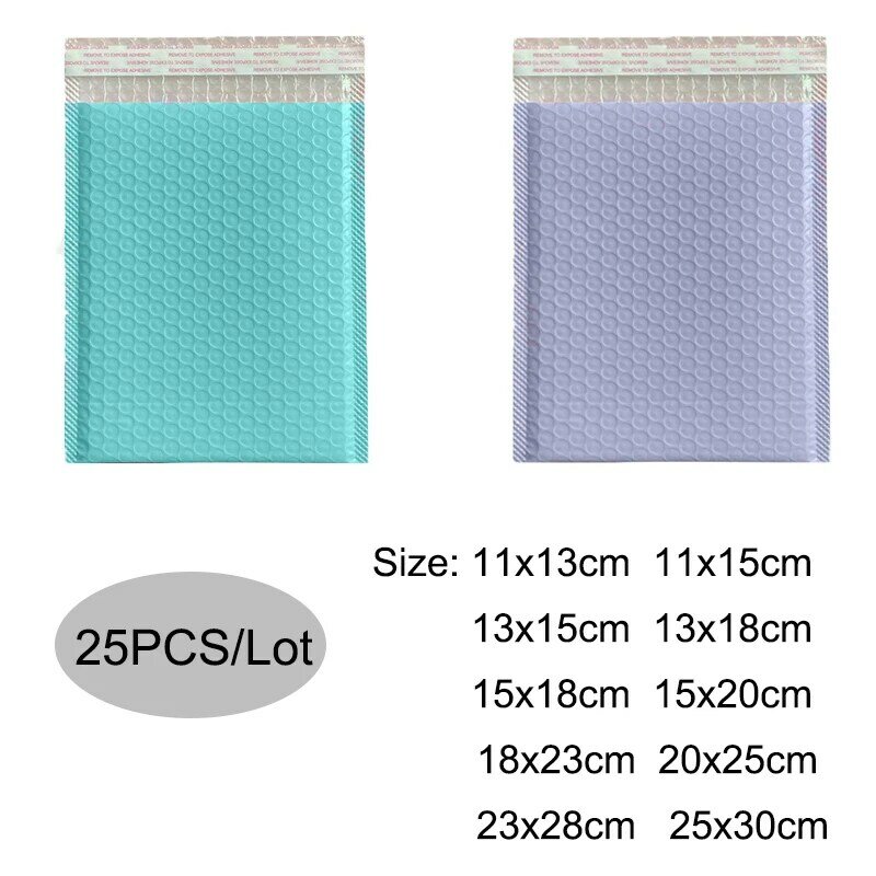 25 paczek fioletowe koperty z bąbelkami niebieskie wyściełane koperty na przesyłki samoprzylepne torby przewozowe dla małych firm torebka bąbelkowa z poli