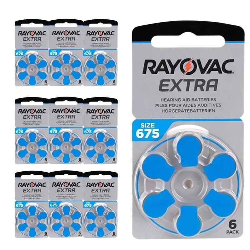 Rayovac-Extra High Performance Hearing Aids Battery, Hearing Aid Battery, Zinc Air, A675, tamanho 675, de longa duração, 60pcs
