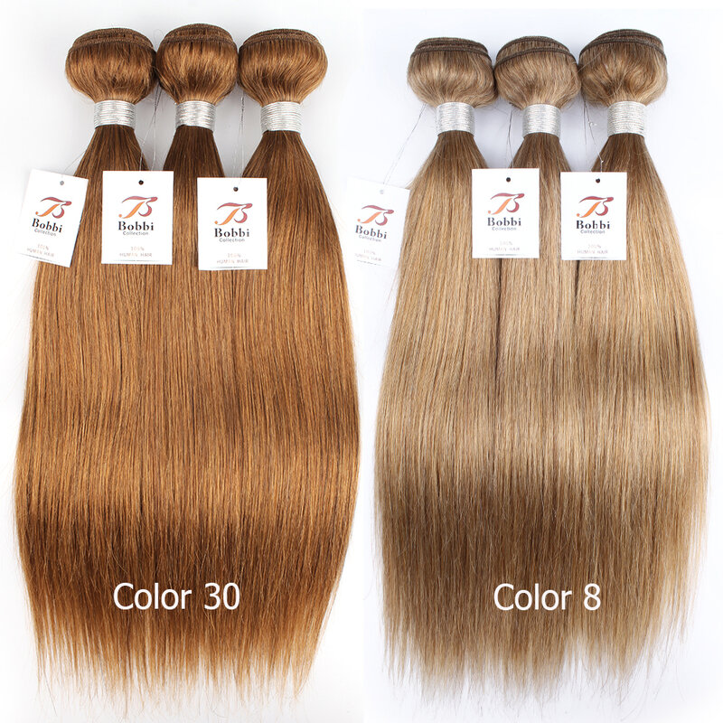 Bobbi kolekcja 3/4 wiązki proste splecione włosy hinduskie kolor 8 popiołu blond jasny imbir brązowy Remy ludzki włos do przedłużania włosów