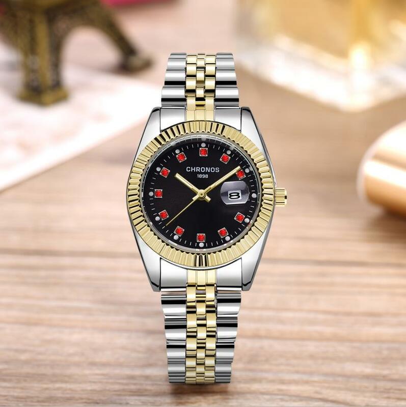 남녀공용 럭셔리 브랜드 시계, 방수 시계, 남성용 달력 쿼츠 손목 시계, 풀 스틸 시계, 커플 시계