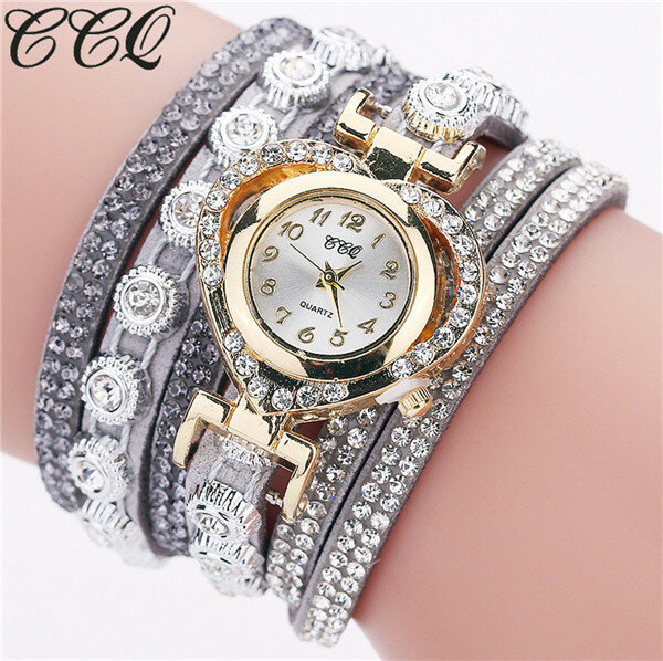 Dames Mode Bruine Horloges Vrouwen Vintage Luxe Diamant Kristal Armband Horloge Mini Wijzerplaat Analoog Quartz Polshorloge