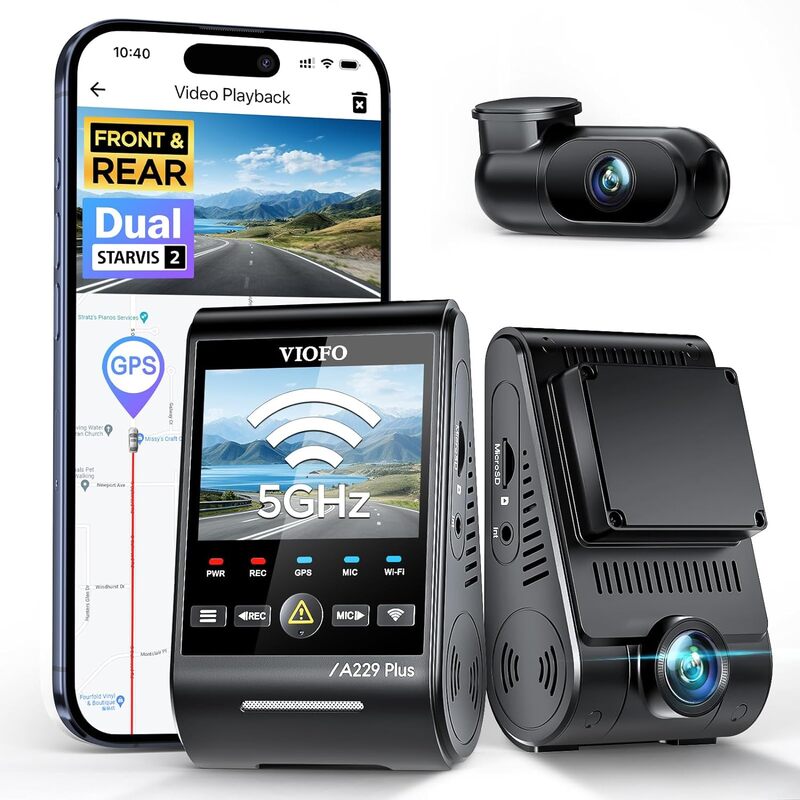 A229 plus Dash Cam vorne und hinten, Dual Starvis 2 Sensoren, 2-Kanal HDR, 1440p 1440p Sprach steuerung Auto Dash Kamera