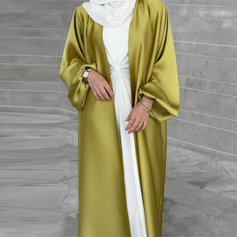 Vestido musulmán de Oriente Medio para mujer, cárdigan de manga burbuja, elegante y colorido, Abaya, verano 2022