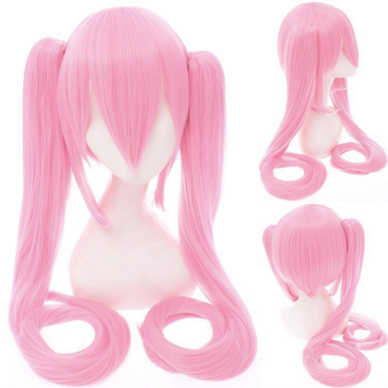 110 см Hatsune Miku Аниме Длинные Синтетические волосы с двумя зажимами розовая искусственная Лолита для женщин Женский парик для косплея на Хэллоуин