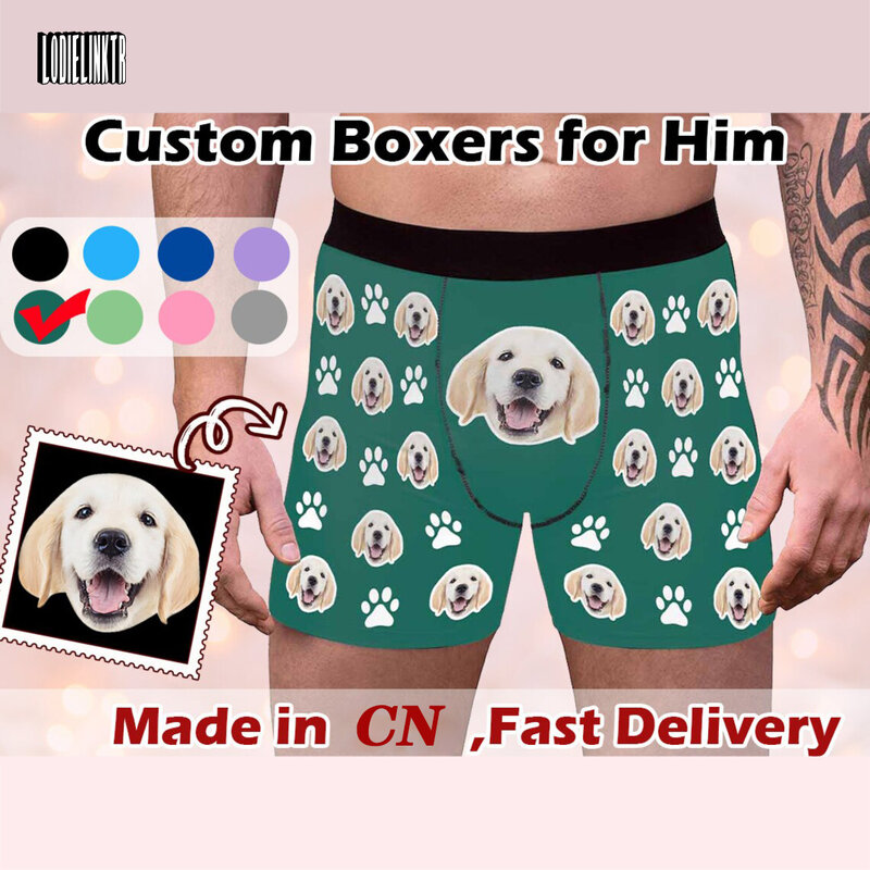 Custom Boxes With Dog For Boyfriend Husband Personalized Underwear Pet Photo Dogs Boxer Briefs Dogs Underwear Valentine's Day