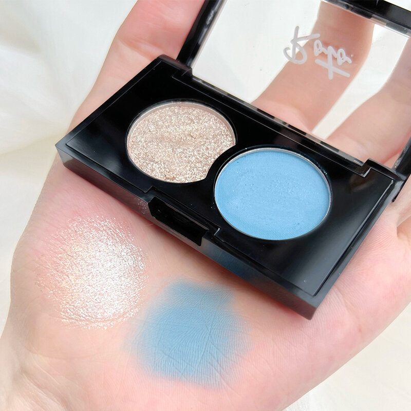 Milk Blue Two-color Eye Shadow Palette Matte Pearlescent Eye Pigments Long Lasting Earth Color Eyeshadow Plate Makeup Cosmetics