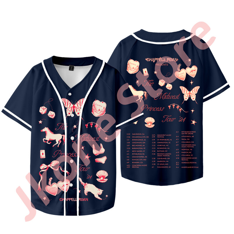 Chappell Roan Midwest Prinzessin Tour Merch Baseball T-Shirts Sommer Frauen Männer Mode lässig Kurzarm T-Shirt