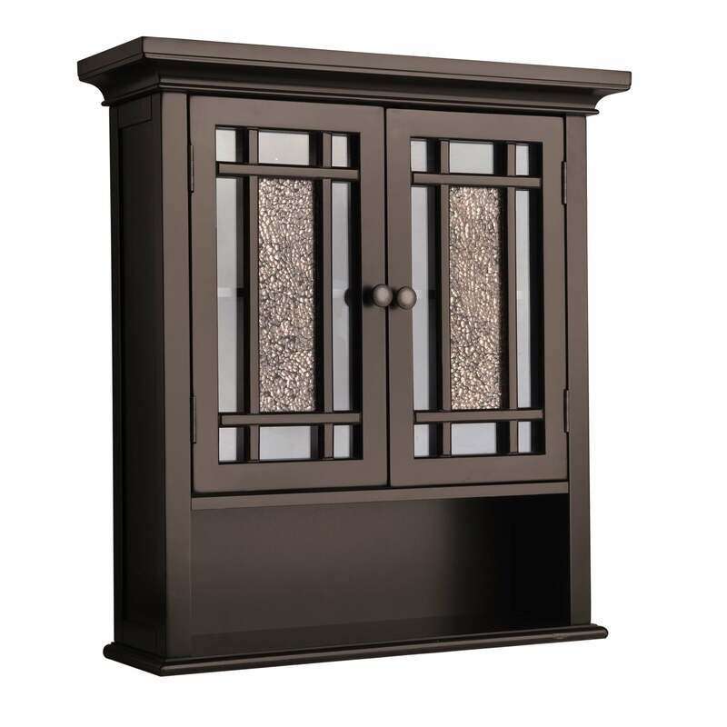 Teamson Home Windsor Wooden Wall Cabinet with Glass Mosaic Doors, Dark Espresso