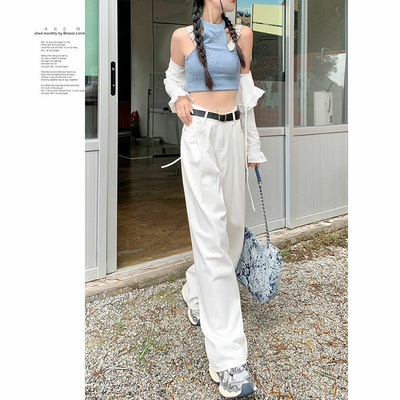 White Wide Legged Women's Jeans 2024 Spring/Summer Korean Edition New Slim Fit and Hanging Casual Pants Trend