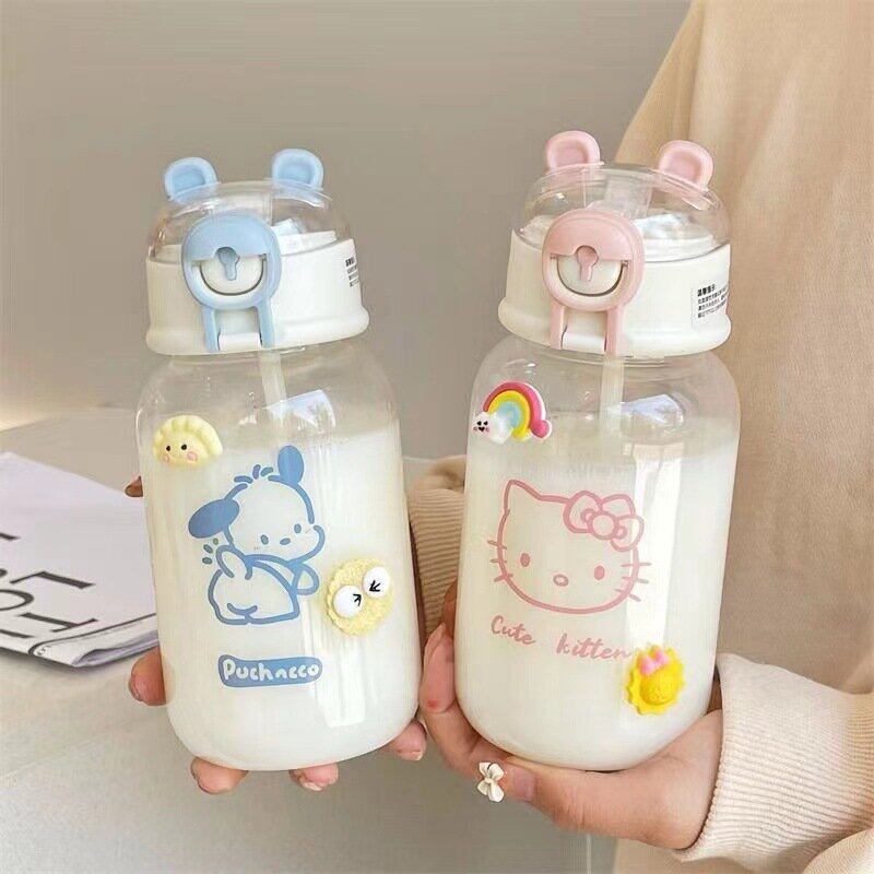400 мл Sanrio, Hello Kitty бутылка для воды, прозрачная бутылка для воды из соломы, сделай сам, аниме Kuromi Cinnamoroll, пластиковые чашки, подарок