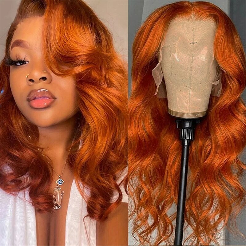 13x4 Body Wave Ginger Orange 13x6 HD parrucche anteriori in pizzo parrucca prepizzicata colorata parrucche frontali in pizzo parrucche Glueless Ginger capelli umani