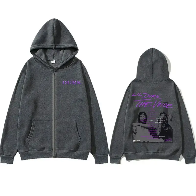 Rapper Lil Durk Hoodie ritsleting grafis pria Hip Hop Vintage ukuran besar jaket Zip Up Sweatshirt keren tren Fashion pakaian jalanan