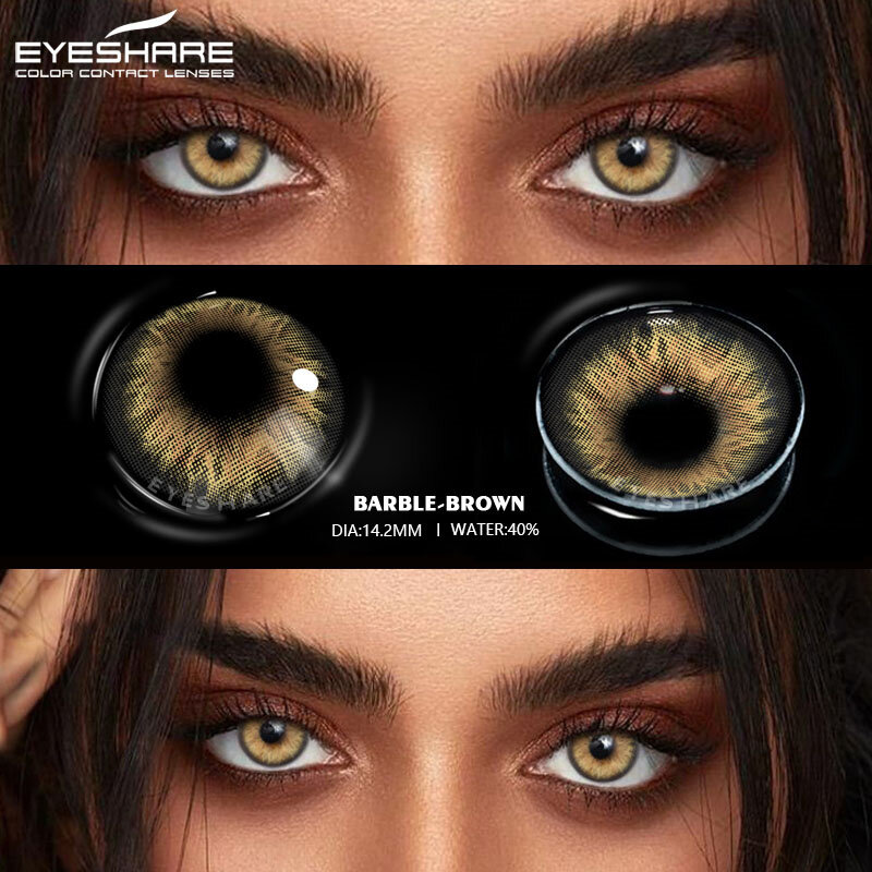 EYESHARE 1Pair Myopia Lens Contact Lenses Eyes Colored Contacts with Degree Brown Lenses Gray Eye Lenses Yearly Nature Soft Lens