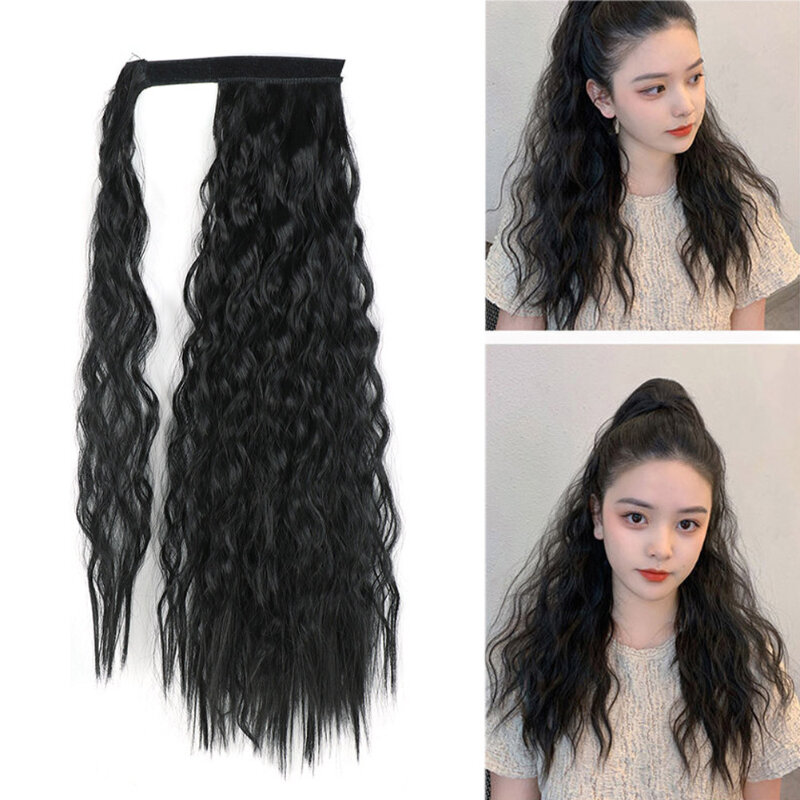 22 Inch Extra Long Synthetic Corn Hot Velcro Fiber Fake Ponytail Clip in Pony Tails Hair Extension Flurry Wavy Wig for Woman Use