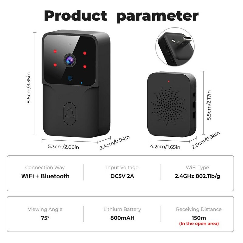 ONENUO-timbre inalámbrico con WiFi para el hogar, dispositivo con batería, CC, CA, Alexa y Google