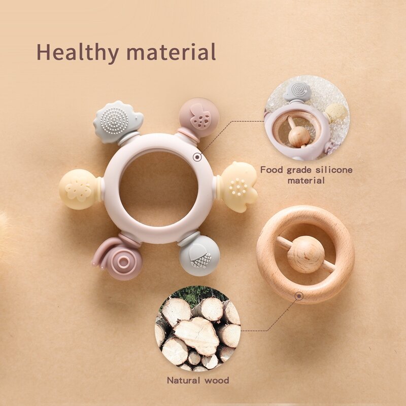 Let's Make-mordedor de silicona con forma de timón para bebé, anillo mordedor de madera, regalo para niños, productos de silicona sin BPA, juguete de dentición para niños, 1 ud.