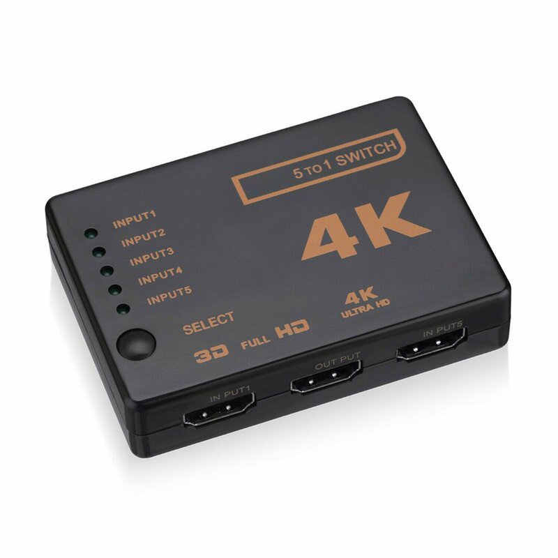 1 zestaw 5 Port UHD 3D 4K 1080p z wejściem HDMI, przejściówka selektor przełącznik centrum pilot zdalnego sterowania na podczerwień HDTV centrum pilot na podczerwień