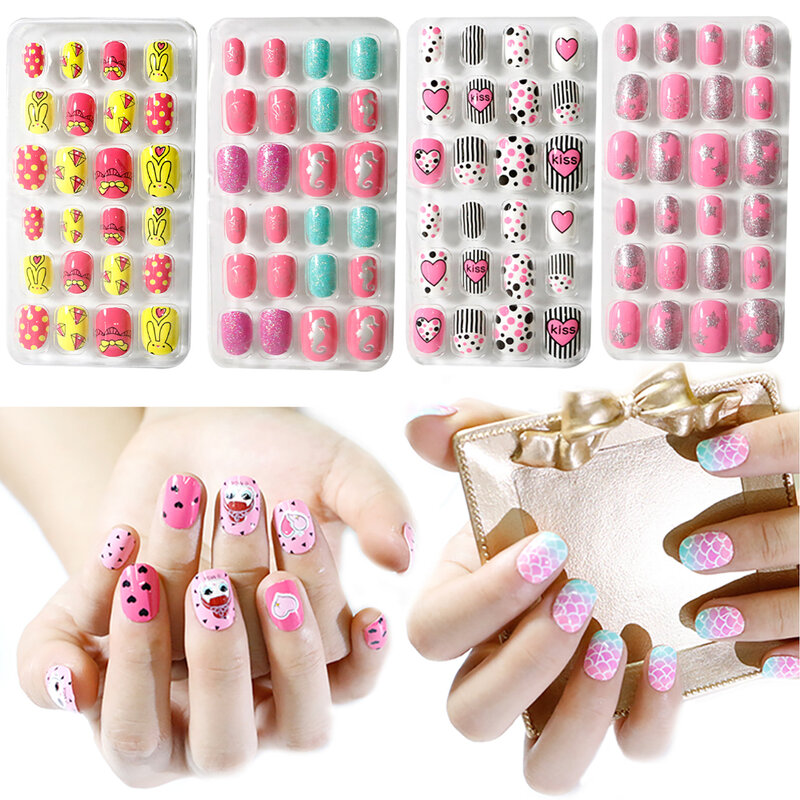 Cor Doce Unhas Falsas, Cobertura Completa, Imprensa Em Dicas De Manicure, Unhas Falsas, Nail Art, 24Pcs